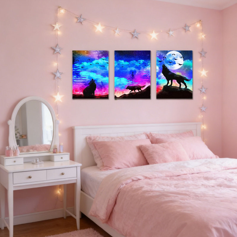 Paquet de 3, art mural sur toile 16 "x 24" The Wolf