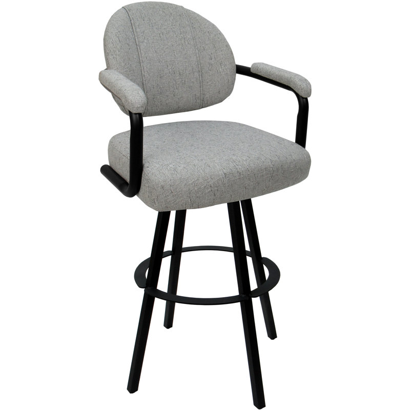 Tabouret de bar pivotant en métal Leandra, Mélange de polyester ardoise / cadre noir