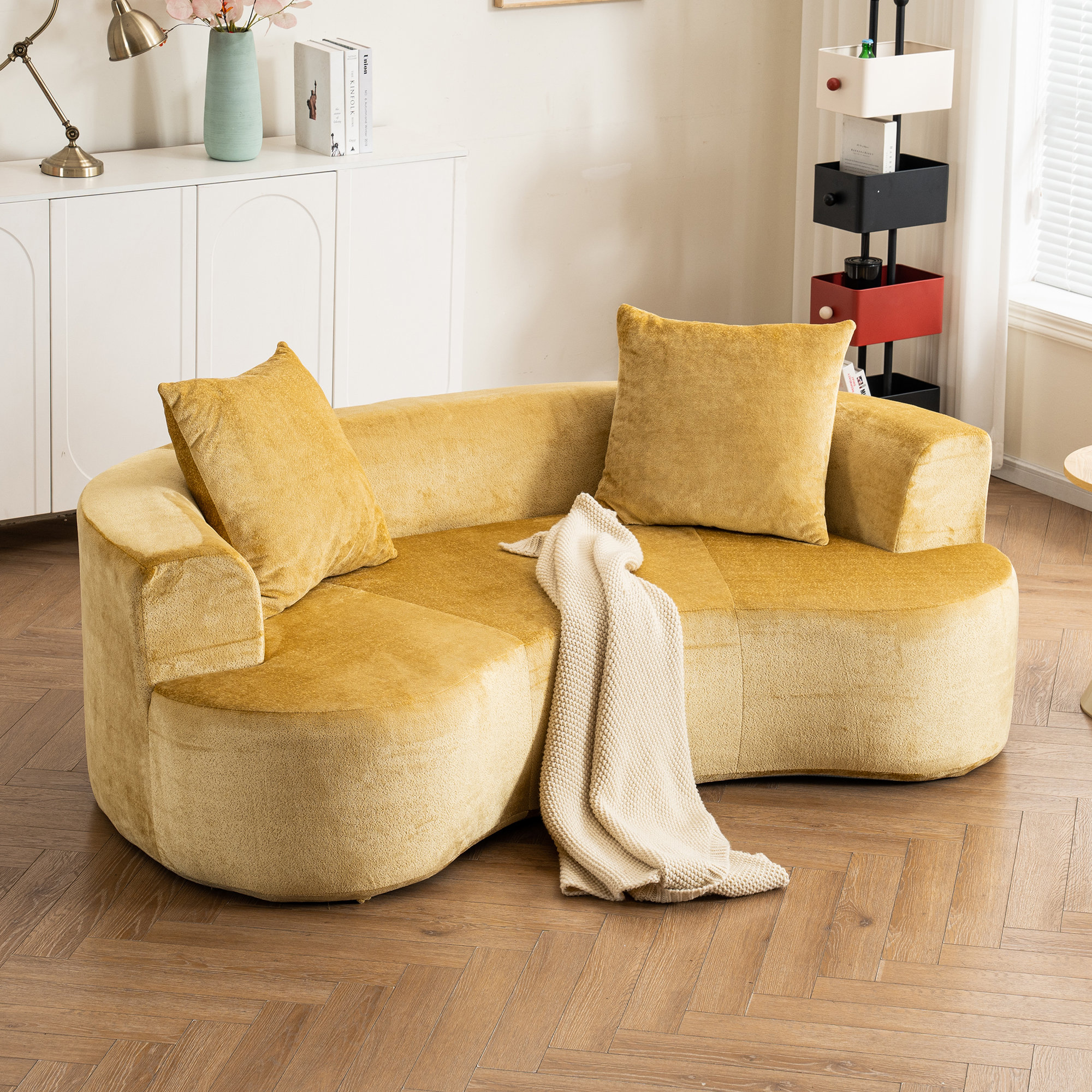 Wade Logan® Luna Curved Upholstered Sleeper Sofa with Deep Seat