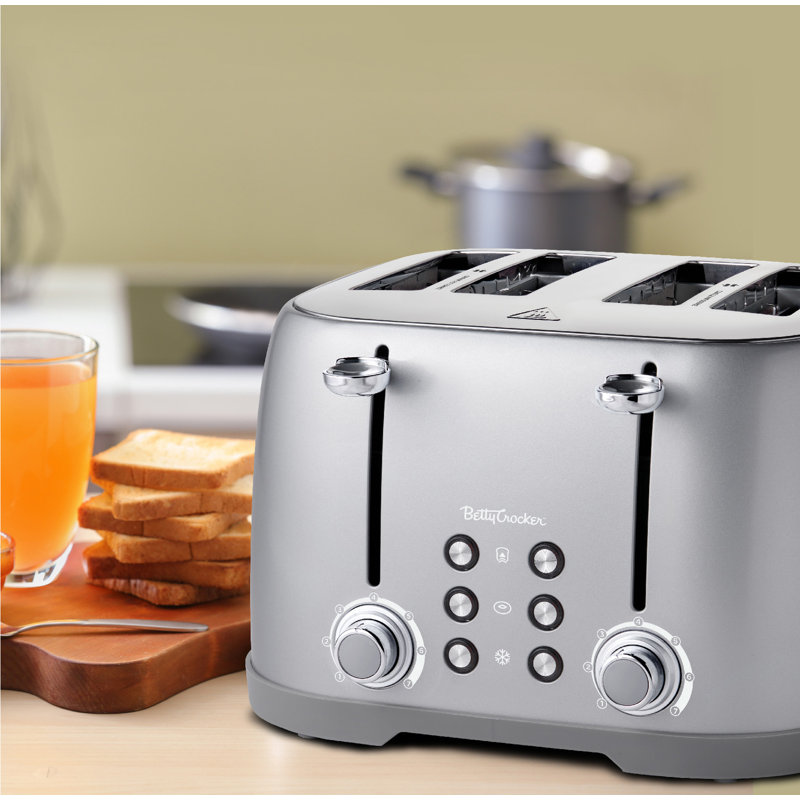 Betty Crocker 4-slice Multi-function Toaster, Toaster 4 Slice With Extra Wide Slots For Thick Bread, Bagel & Waffle, Toast Shade Control Dial, Slide Out Crumb Tray