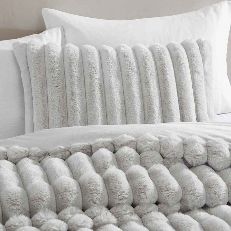 Gray Twin XL Faux Fur Reversible Comforter Set