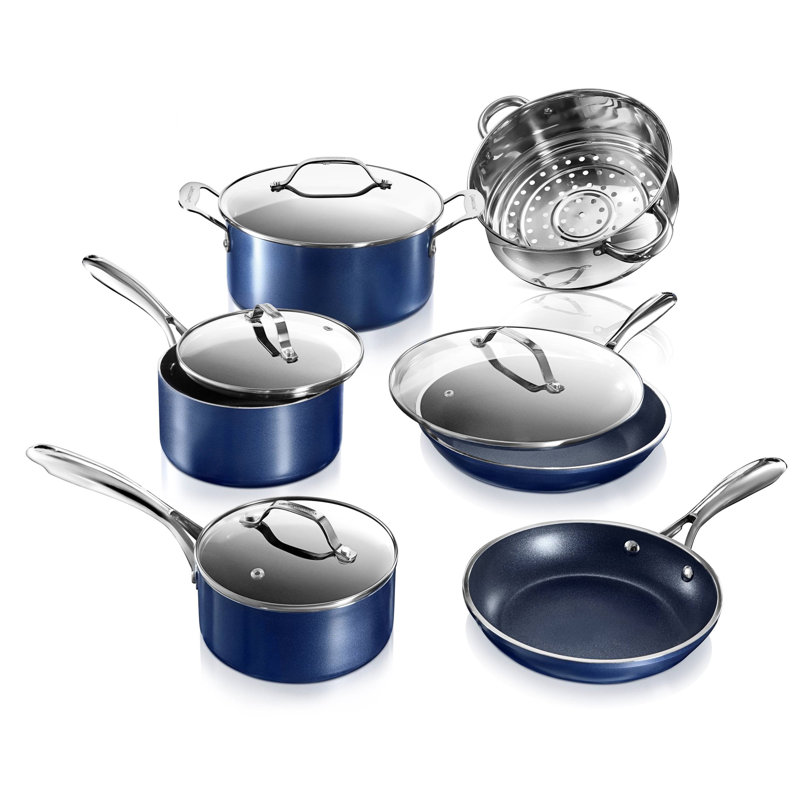 Batterie de cuisine antiadhésive 10 pièces Granitestone Blue