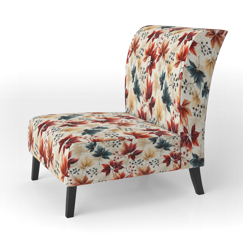 Fauteuil de chambre rembourré C, Jardin d'automne rouge et bleu