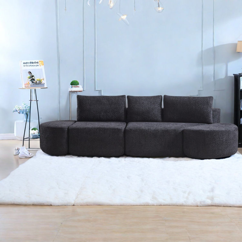 Canapés modulaires polyvalents, tissu chenille, noir, idéal pour les salons