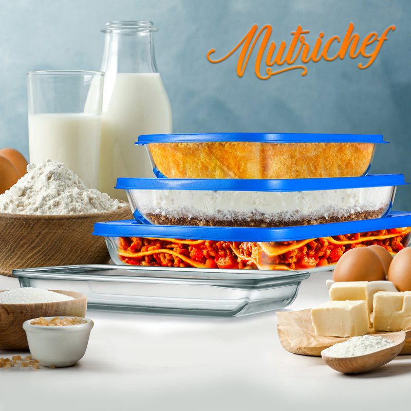 NutriChef 4 Piece Glass Bakeware Set, Blue