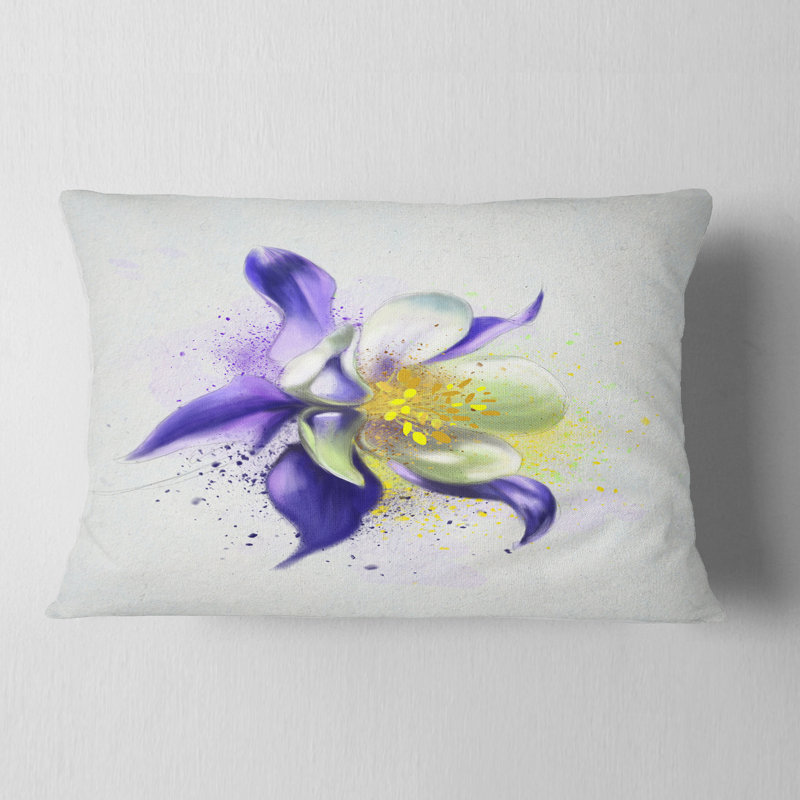 Coussin décoratif fleur mauve avec pétales blancs, 12 po x 20 po, Rectangle