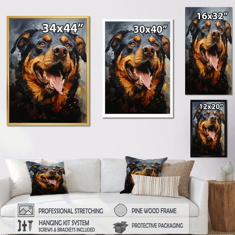 Rottweiler Resilience - reproduction sur toile, Toile tendue, H 32 po x l 24 po x P 1 po