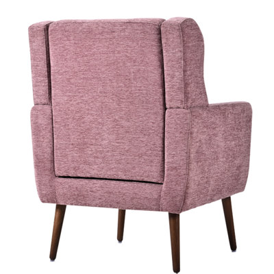 Fauteuil d'appoint moderne violet pour salon, fauteuil lounge ergonomique, chenille avec coussin décoratif, pieds en bois, mousse haute résilience, profondeur d'emballage de 74 cm, revêtement de lecture de style milieu du siècle.
