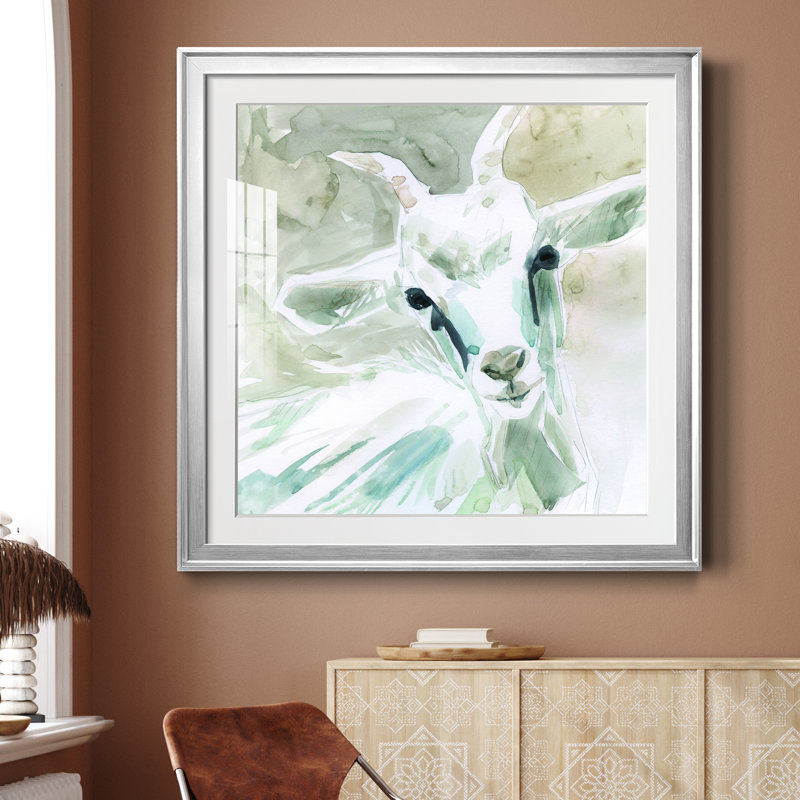 Bill E. Goat - peinture encadrée, Encadrement argenté, H 26,5 po x l 26,5 po x P 1,5 po