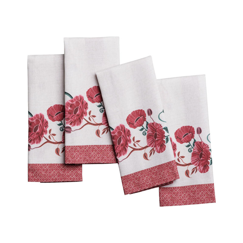 Maison d' Hermine Cloth Napkins Set of 4 100% Cotton Everyday Reusable Square Napkins Cloth Washable Dinner Party Wedding Restaurant Valentines Day Decorations Spring/Summer (Poppy, 18" x 18")