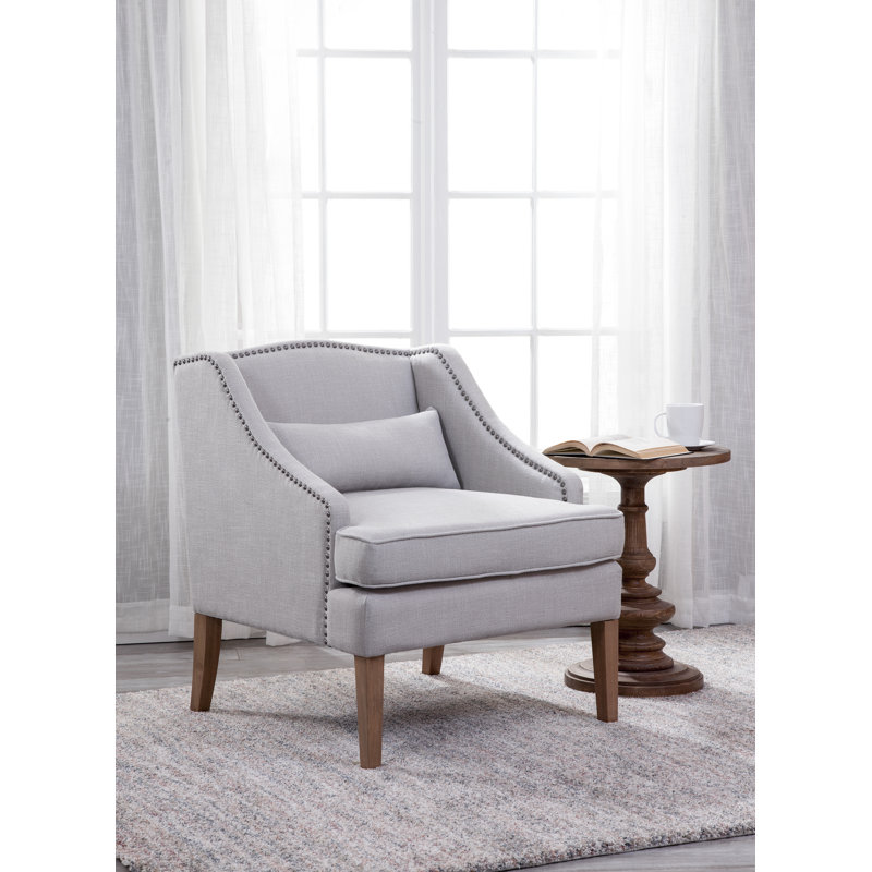 Kaden Upholstered Square Wing Back Armchair with Nail Trim, Ritz Silvery Gray