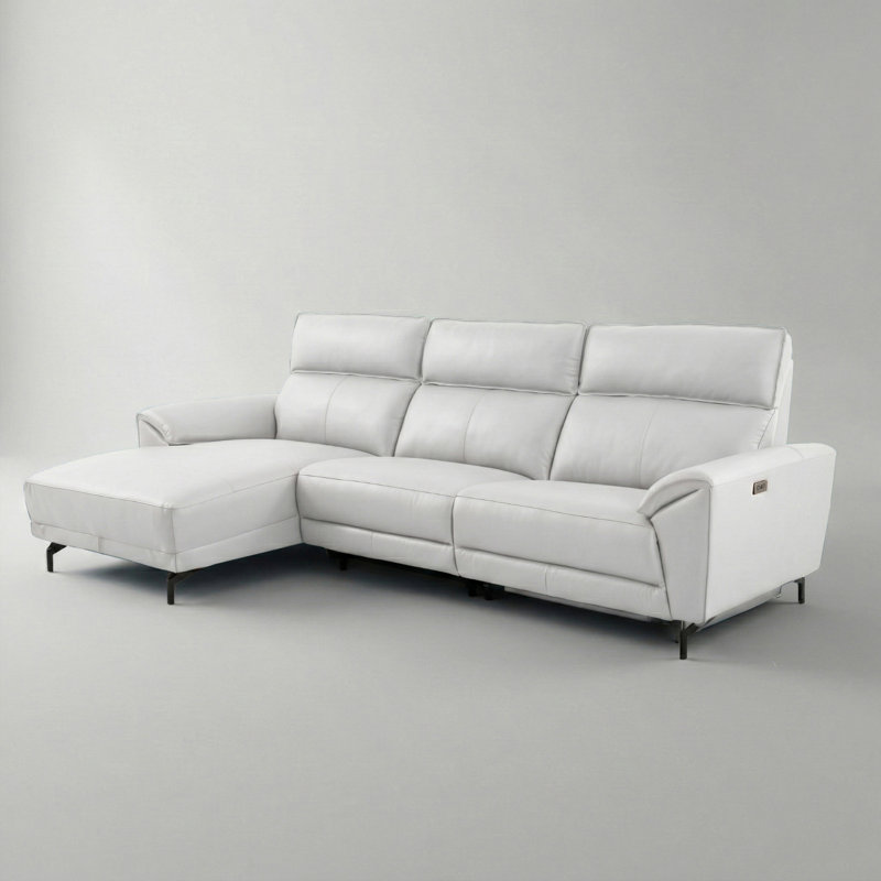 Houston Oversized Power Sectional With Chaise, Left Hand Facing, White Top Grain Leather