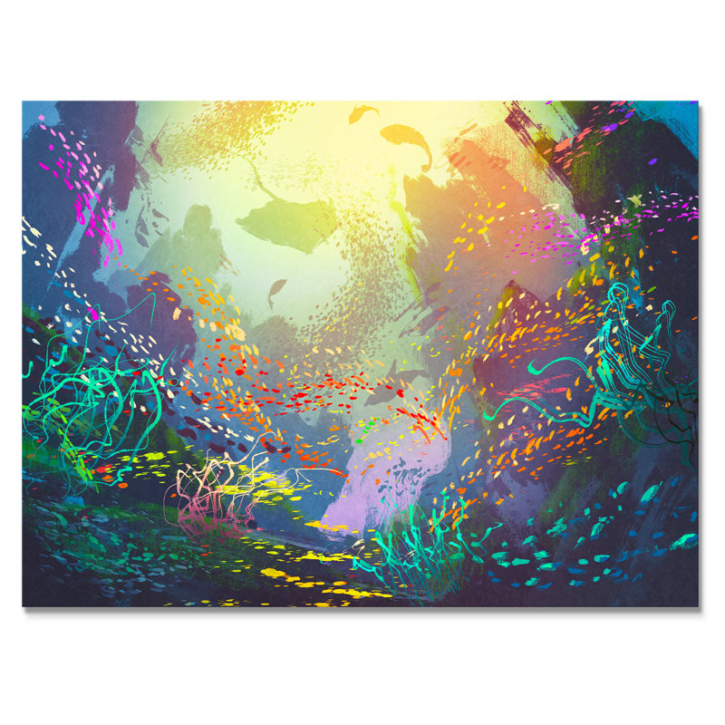 «Video Game Underwater With Coral Reef», reproduction d'art moderne sur toile, H 8 po x l 12 po x P 1 po, Toile tendue