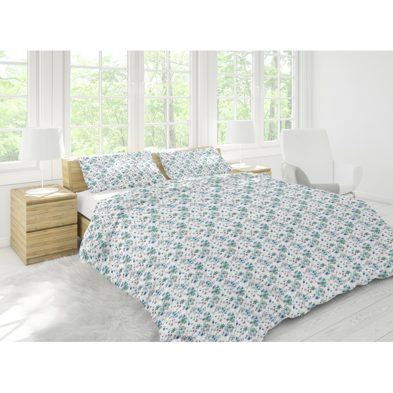 Sateen Floral Duvet Cover, Full/Queen Duvet Cover + 2 Shams, Green