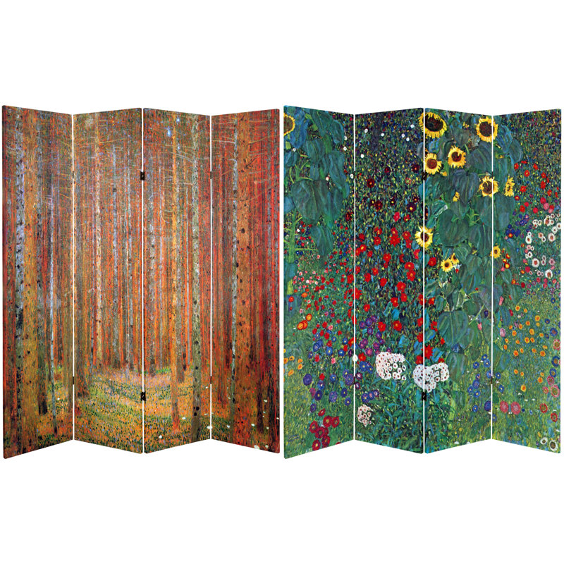 71" x 63" Tall Tannenwald / Farm Garden 4 Panel Room Divider, 71" H x 63" W x 1" D