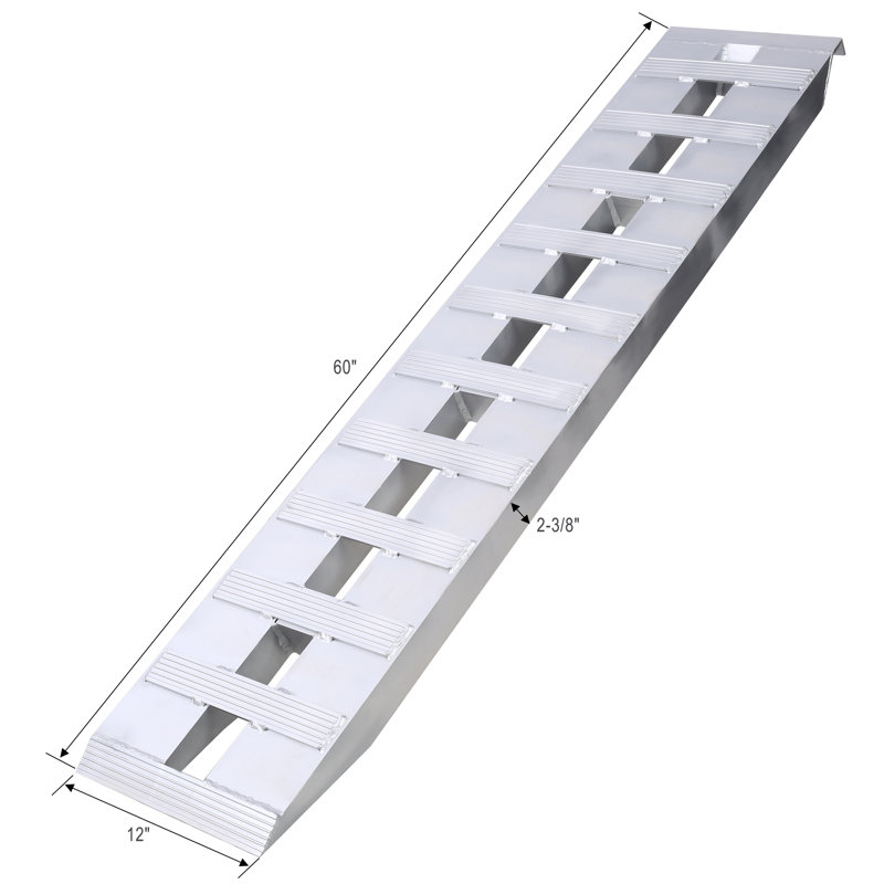 Rampes robustes avec extrémité de fixation à crochet supérieur, rampe de chargement universelle pour moto, tracteur, VTT / UT 60 po x 12 po 6600 lb 1 paire 2 rampes en aluminium argenté