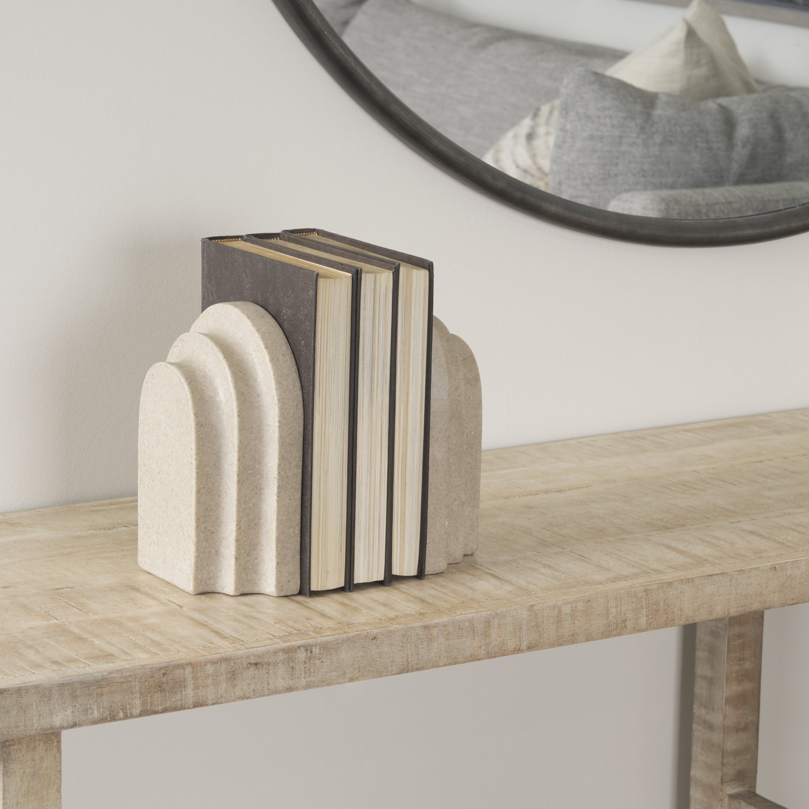 Varro Stepped Arch Office Bookends, Sandstone