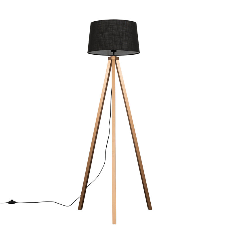 Mejias 148cm Tripod Floor Lamp, Light Wood, No, Black