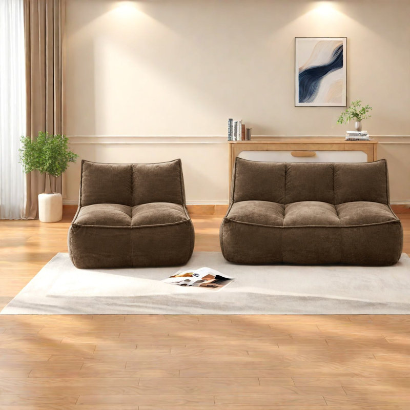 Canapés modulaires à compression, velours côtelé brun de 88,5 pouces, canapé de salon moderne
