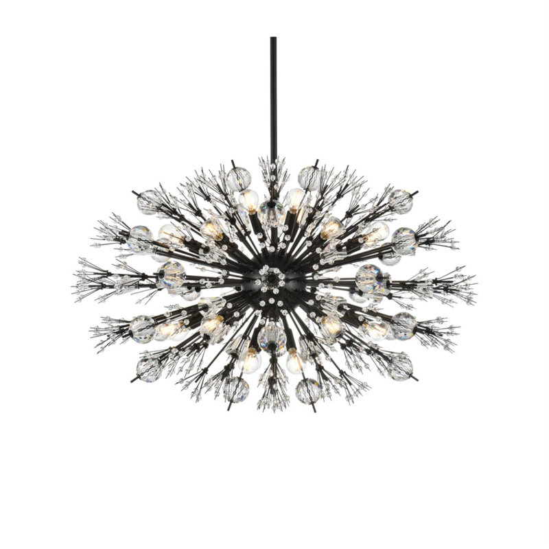 Luminaire suspendu unique à 24 lumières avec détails en cristal Behrens, Noir