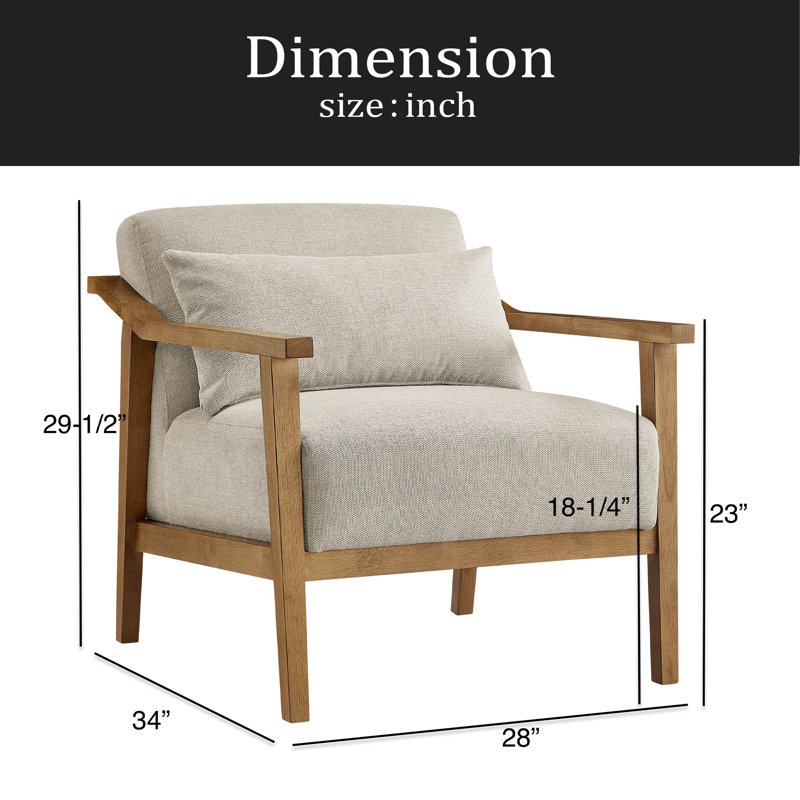 Fauteuil d'appoint à accoudoirs en bois avec coussin lombaire, Blanc cassé