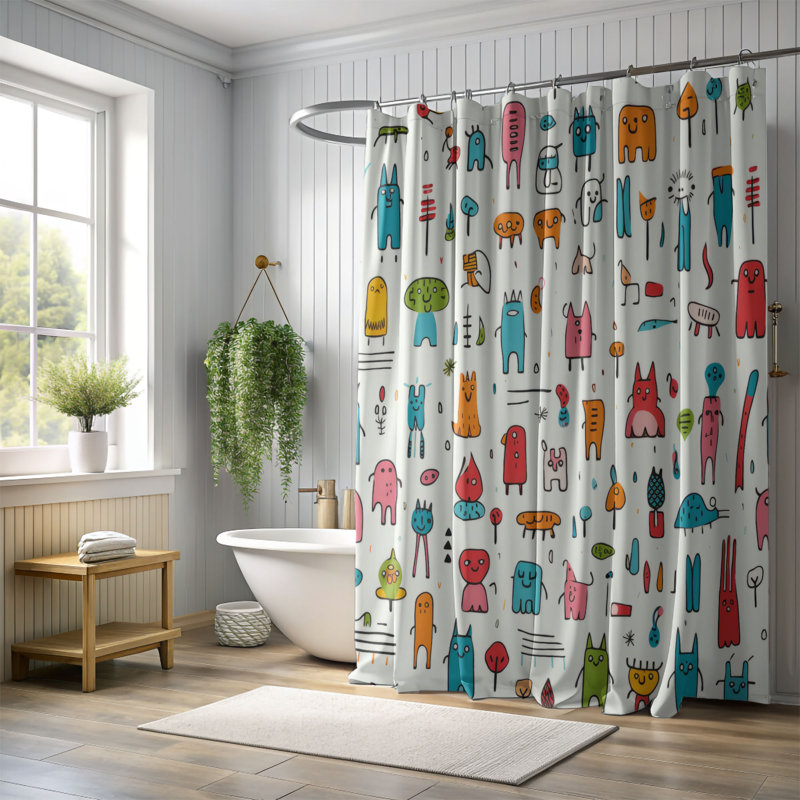 Whimsy World - Premium Shower Curtain, 74"H x 71"W