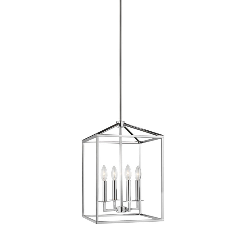 Lustre rectangulaire à 4 lumières Ellis, H 18,5 po x l 12,25 po x P 12,25 po, Chrome, Non