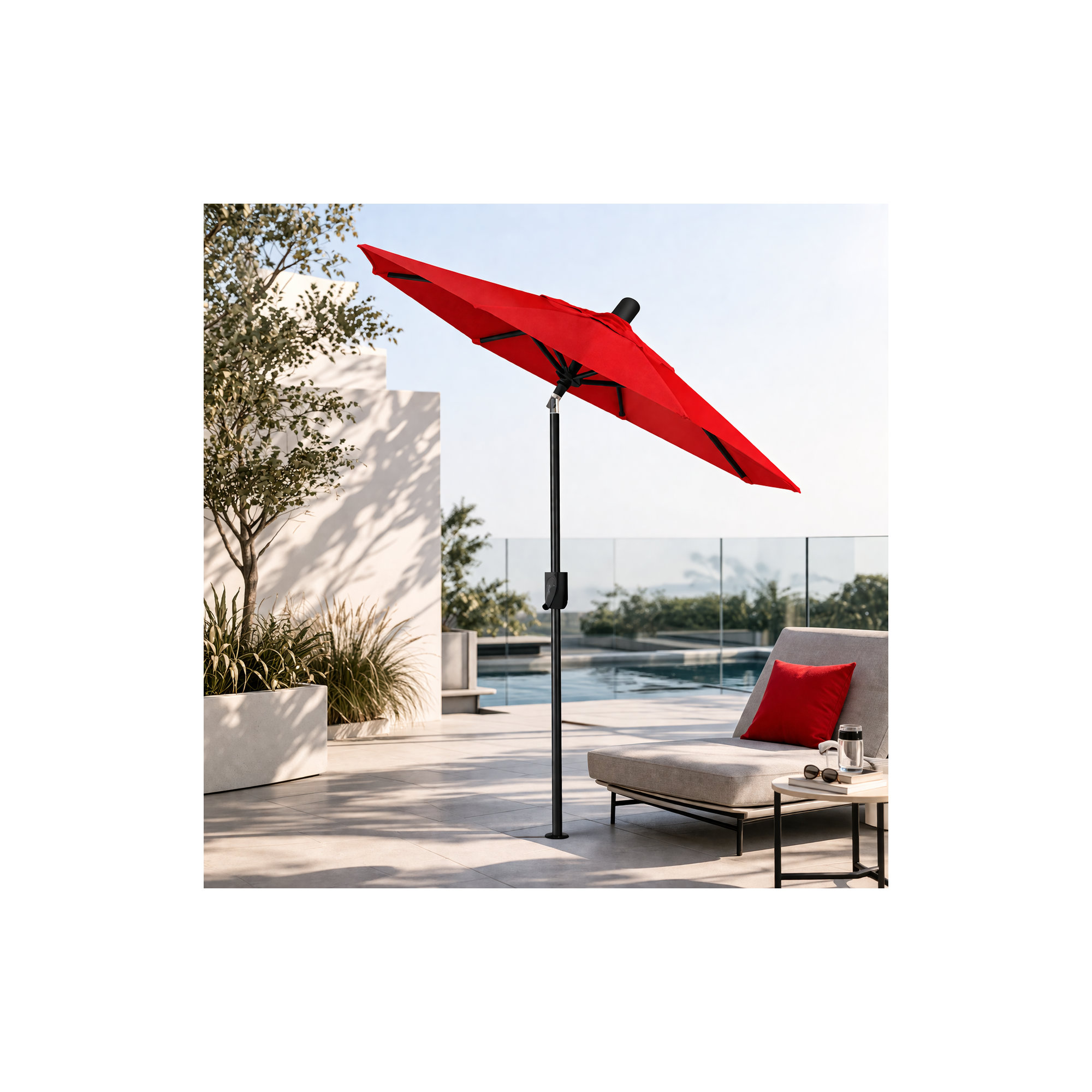 Natalie 74.5'' Outdoor Umbrella, Antique Bronze, Canvas Jockey Red