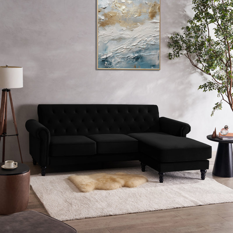 Petoskey 3 Seater Velvet Sofa & Chaise, Black