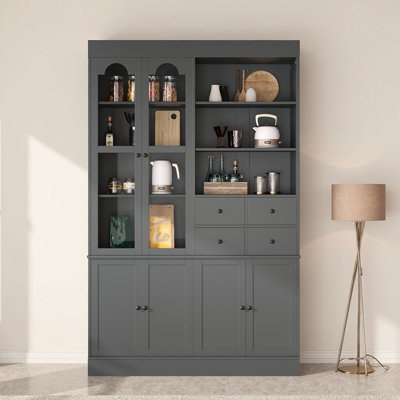 75" Tall Freestanding Buffet with Hutch, Kitchen Pantry Cabinet with 4 Drawers, Door Shelves & Pull-out Trays