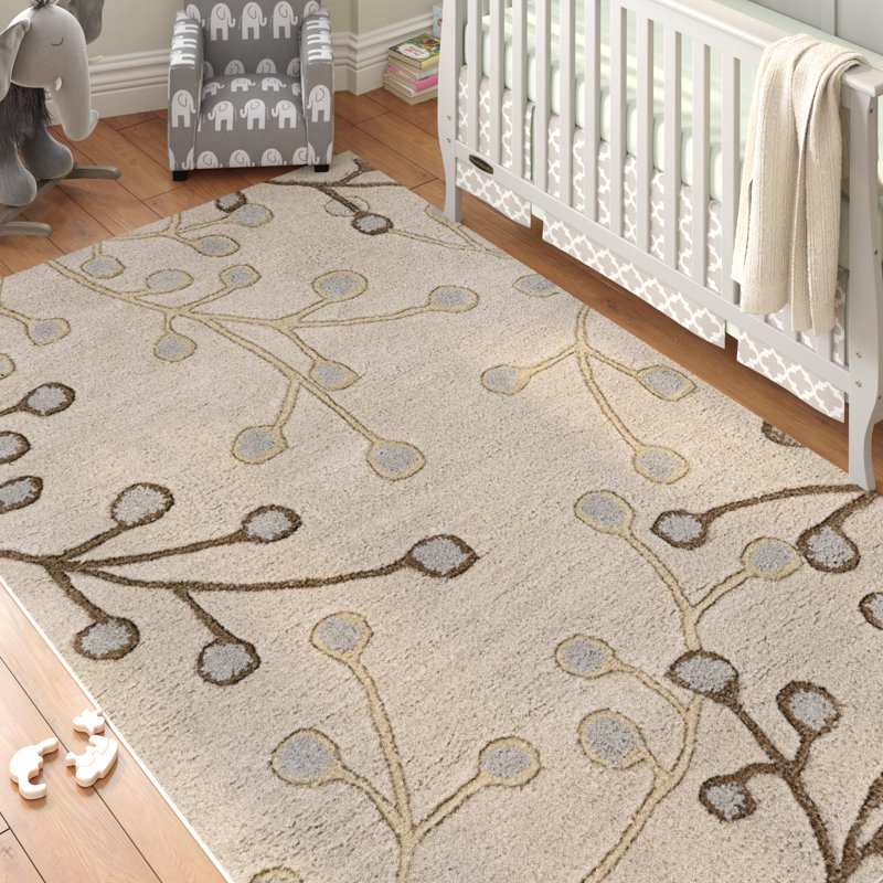 Tapis floral en laine touffeté à la main Elsberry, Rectangle 6 pi x 9 pi