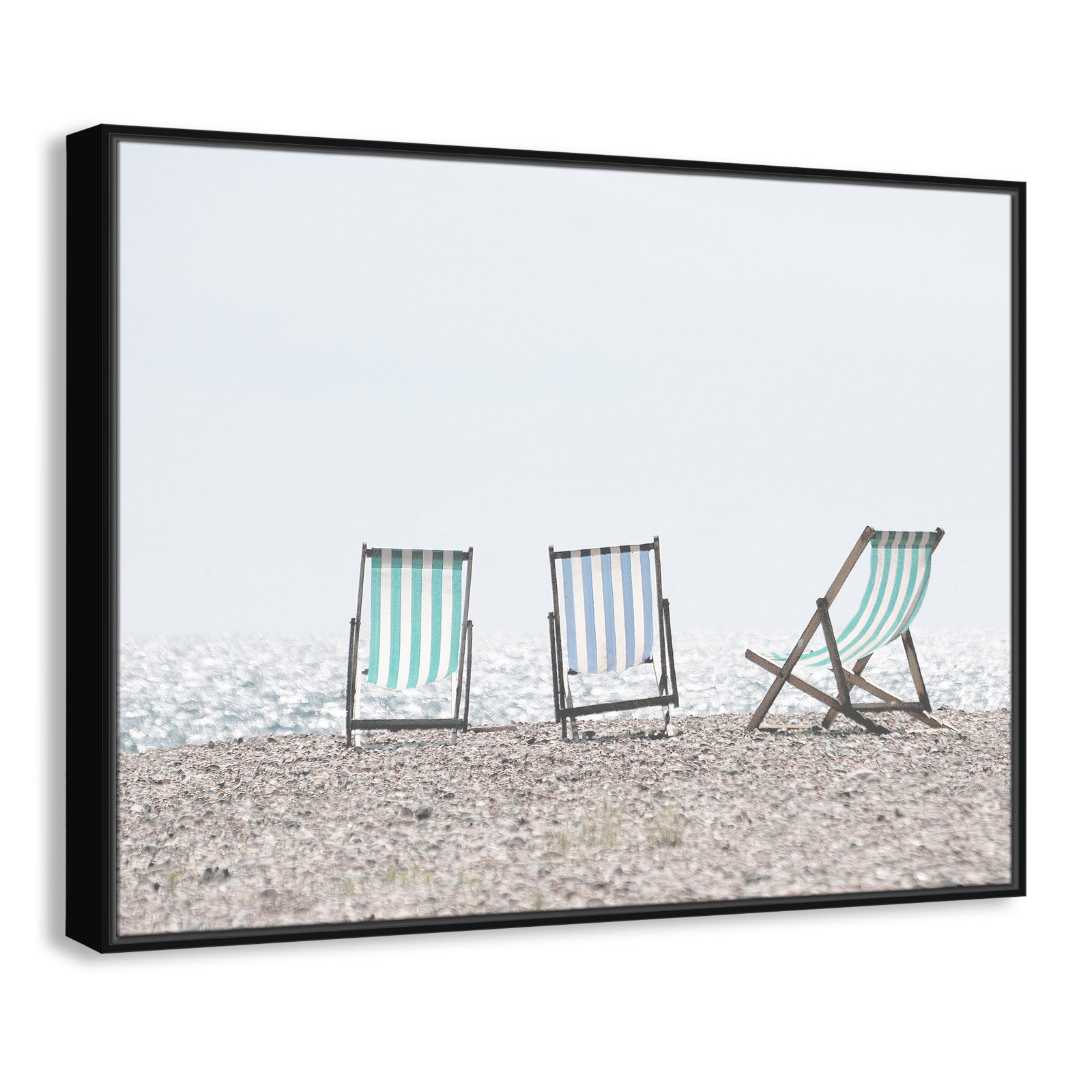 Adriatica "Beach Chairs" Print, 31.5" H x 41.5" W x 2" D, Black Framed Canvas