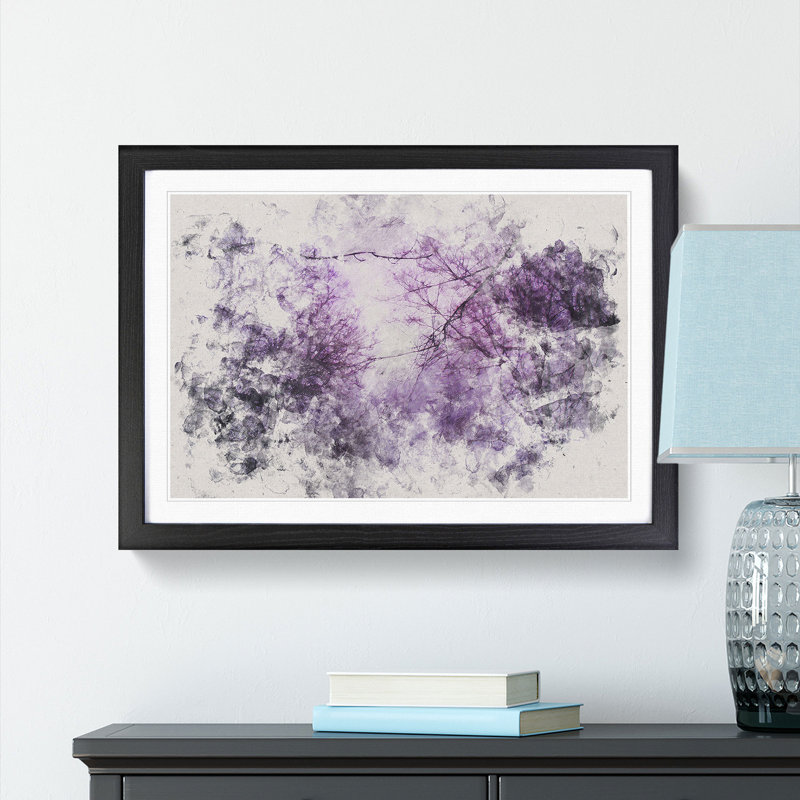 Purple Sky Behind the Winter Trees Watercolour - Picture Frame Graphic Art Print, 45cm H x 63cm W x 2cm D, Black Framed