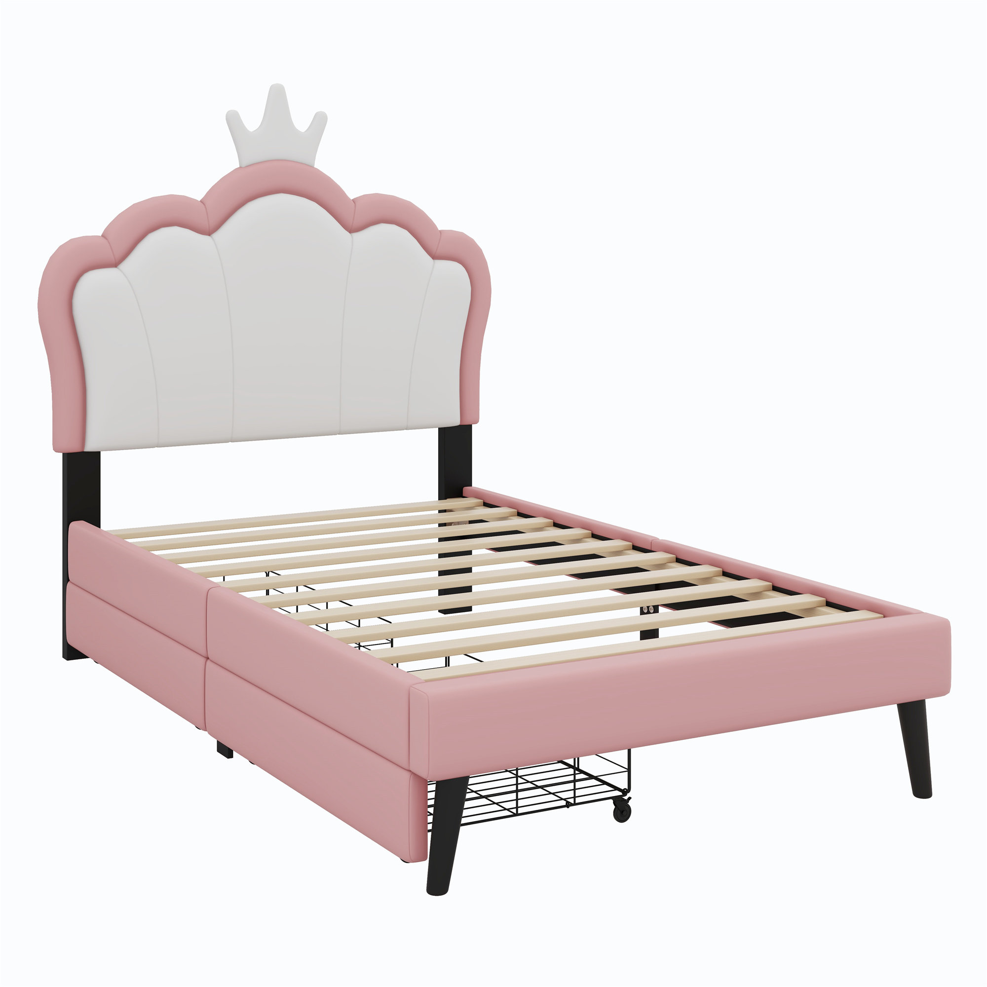 Gemma Violet Upholstered Princess Bed With Crown Headboard And Drawers ...