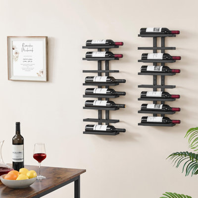 2-Set 8 Tier Wall Mount Wine Rack (16 Tiers), Wall Racks For Wine Bottles Display And Storage, Hanging Bottle Organizer For Living Room, Dining Room, Wine Cellar, Bar, Black