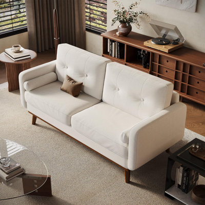 64" Loveseat Sofa, Mid Century Modern Couch Comfy Love Seat Couches For Living Room, 2 Seater Deep Seat Couch Linen Upholstered Couch