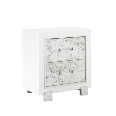 Marble White Nightstand With Spacious Drawers And Knob Style Hardware Marble Ample Drawer Space