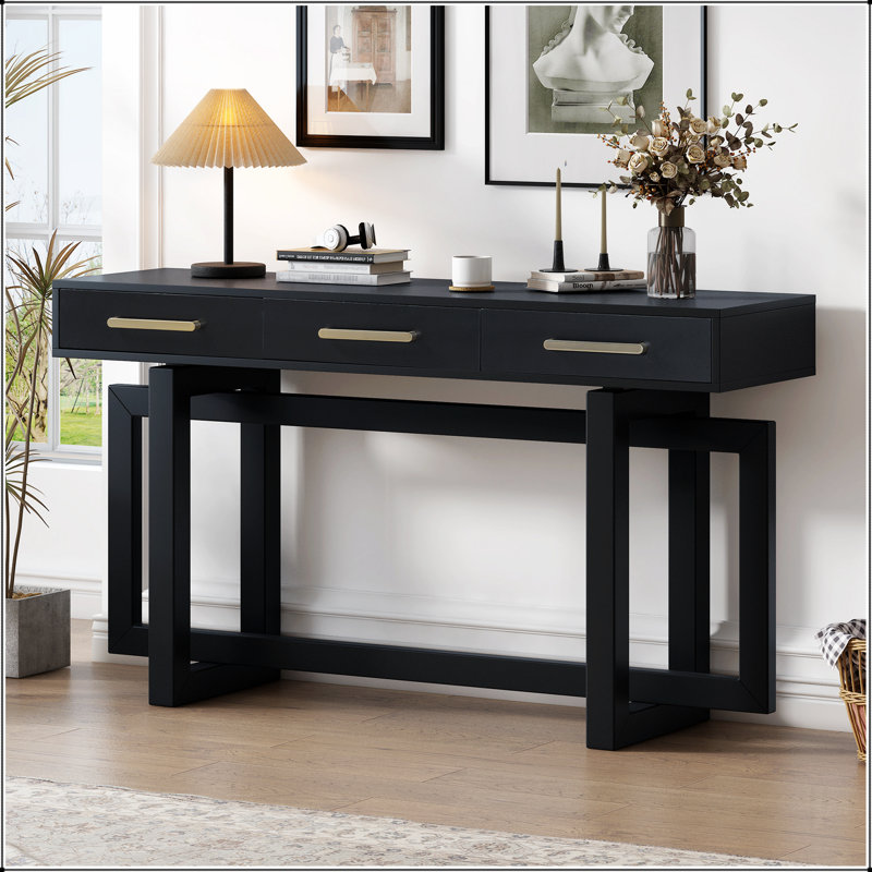 Elegant Console Table with Three Drawers, Extra Long Entryway Table for Entryway, Hallway, Black