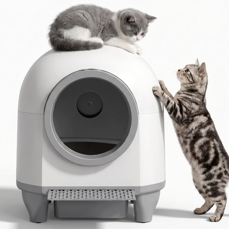 Litière pour chat moderne autonettoyante avec connectivité Smart App, Blanc