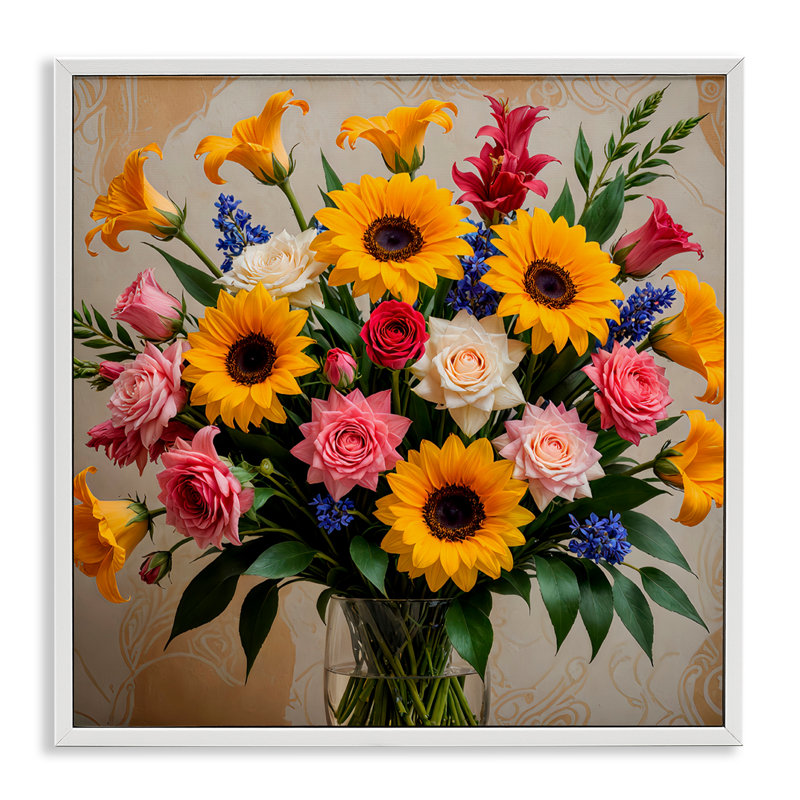 «Bold Sunflowers Mixed Bouquet», estampe numérique encadrée par Yuri Khrushch, Estampe numérique encadrée blanc bord de mer