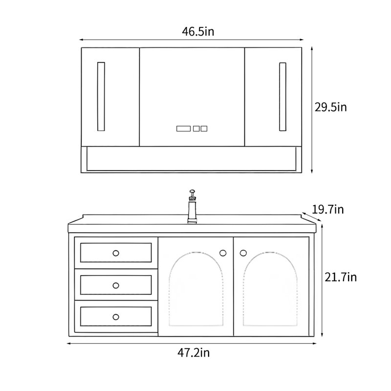 Meuble-lavabo simple de style américain, H 21,7 po x l 47,2 po x P 19,7 po, Brun