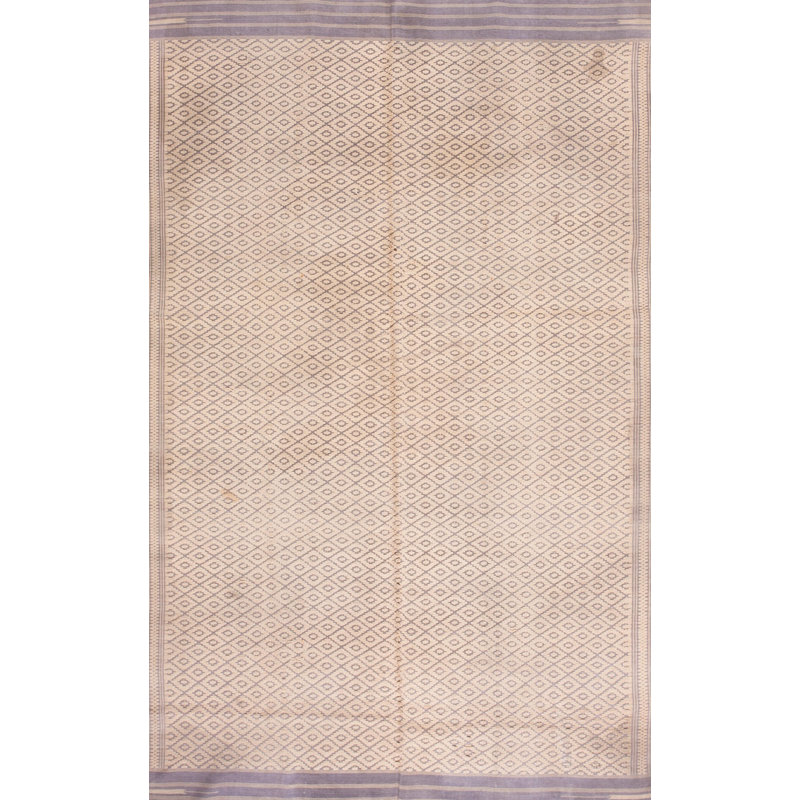 Ivory Antique Indian Geometric Trellis Lattice Design Cotton Dhurrie Rug