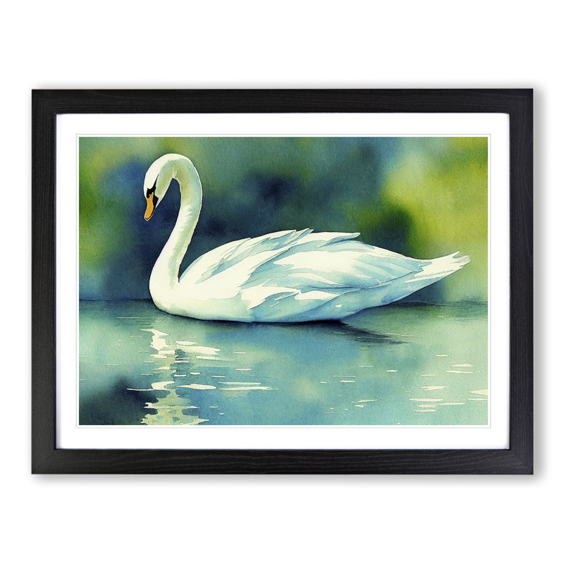 Swan Watercolour Vol.5 - Single Picture Frame Painting, Black, 46cm H x 64cm W x 2cm D