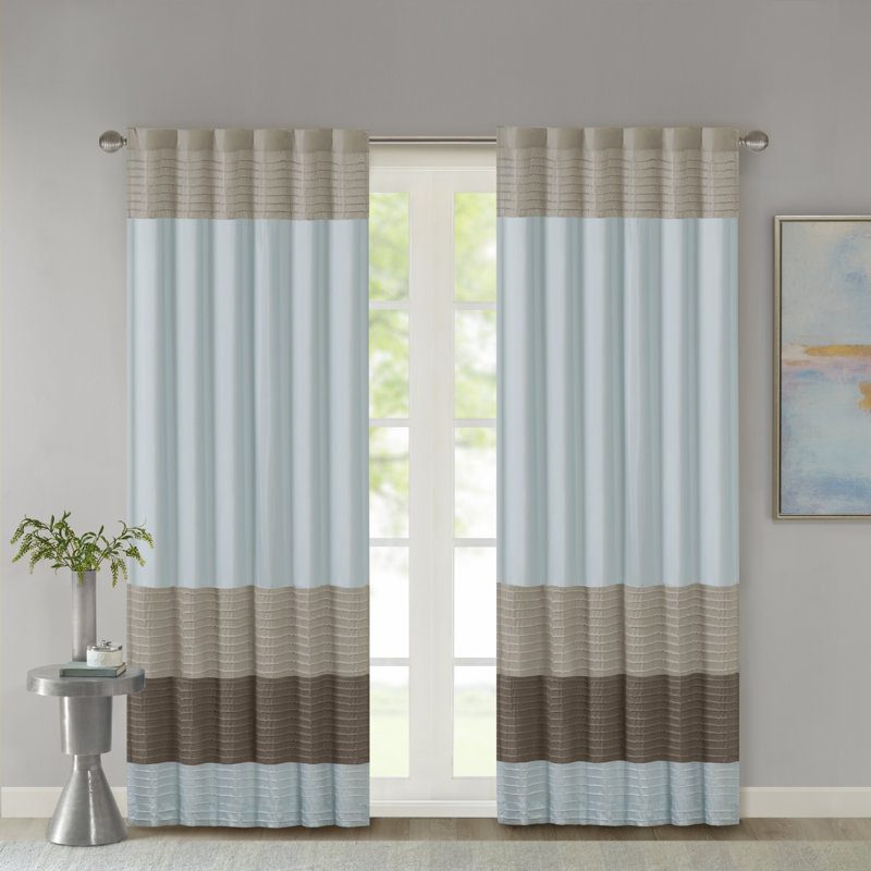Blue Faux Silk Pintuck Light-Filtering Curtain Panel