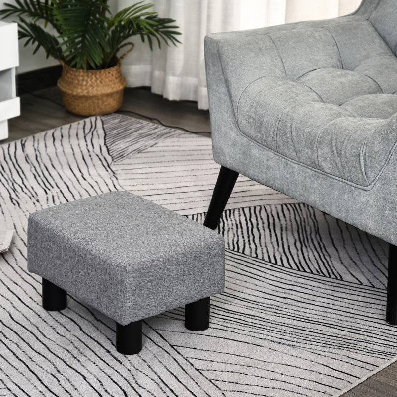 Tabouret gris avec tissu en lin et pieds en plastique pour un espace de détente et de détente, petite pièce élégante