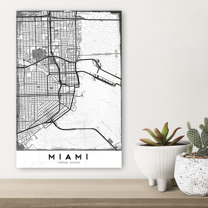 «Miami City Map Abstract City Contemporary», reproduction d'art murale, H 18 po x l 12 po