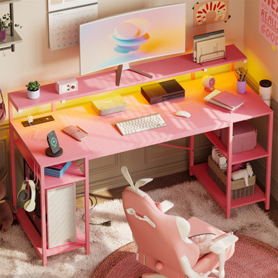 Gaming Desk With Monitor Stand And Power Outlets