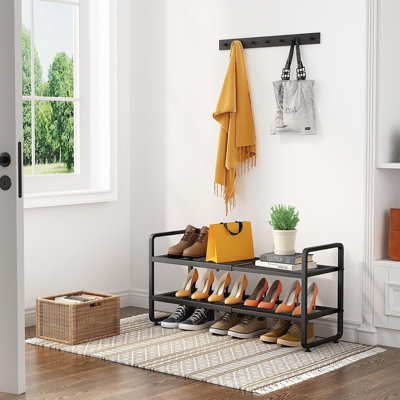 2-Tier Expandable Metal Shoe Rack, Adjustable Shoe Organizer for Closet, Entryway & Garage, Black