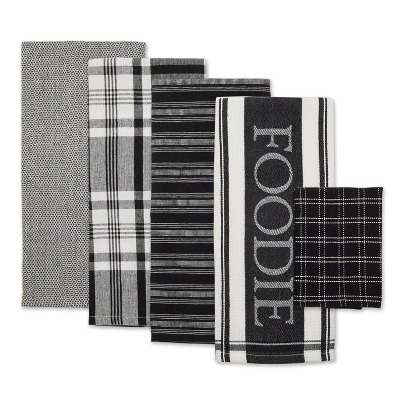 Cotton Stripe Jacquard Kitchen Towel Linen Set, Black