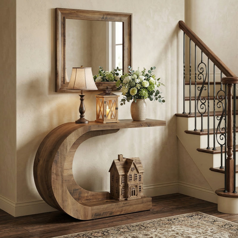 43.3" Console Table, Wooden Entryway Hallway Table, Rustic Brown